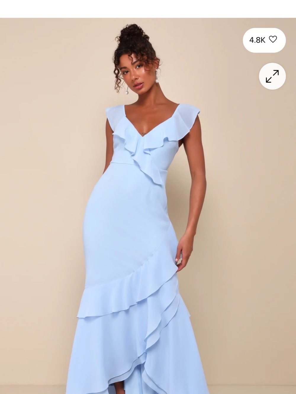 Lulus Charming Event Light Blue Asymmetrical Ruffled Maxi Dress Size Medium